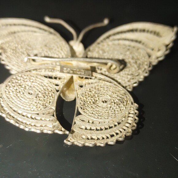 Mexican 925 Silver Fine Filigree Butterfly Vintage Brooch Pin - Picture 14 of 14